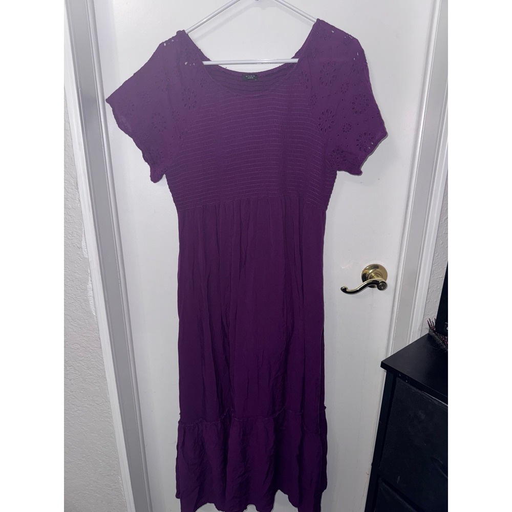 Studio 1886 Purple Smocked Eyelet Sleeve Tiered Midi Dress XL 16